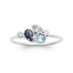 Bague Argent rhodié Oxyde de Zirconium Pierres bleue de synthèse