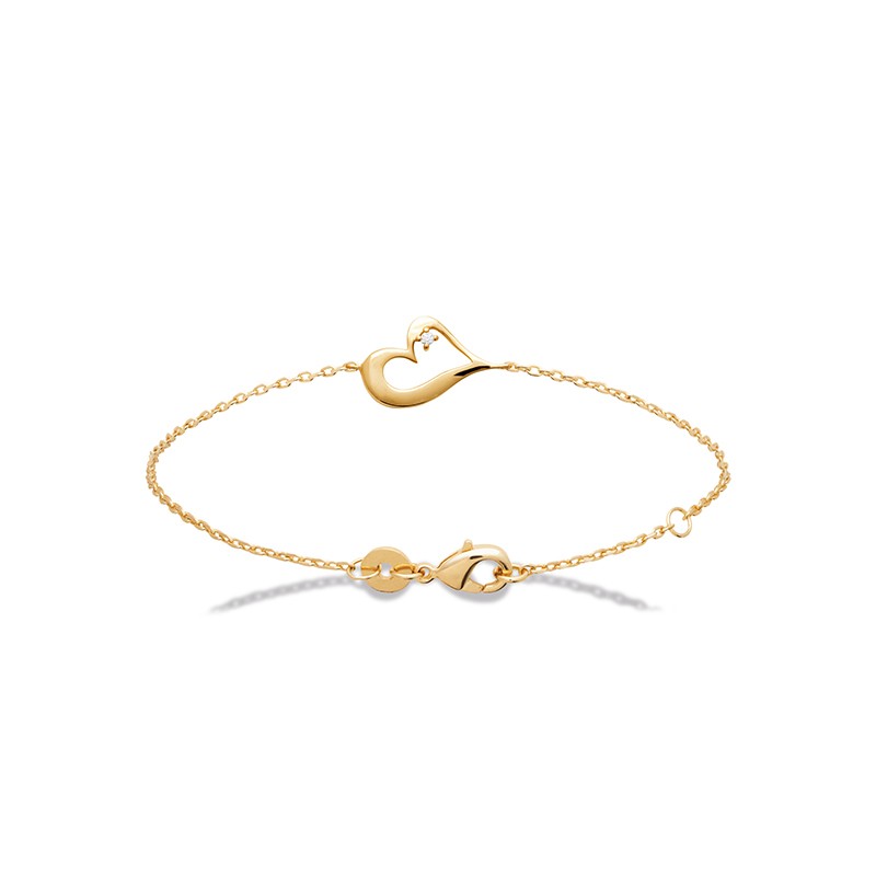 Bracelet coeur 11x15mm - Plaqué Or - Oxyde de Zirconium - 16 à 18 cm
