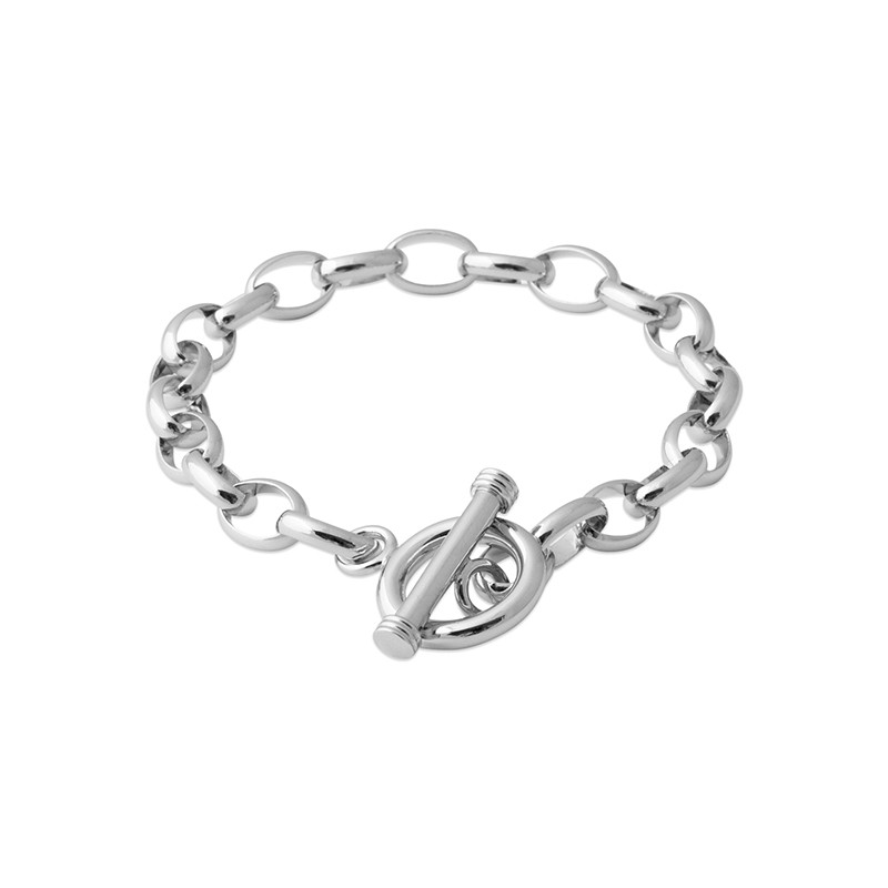 Bracelet Argent Massif 925 – Maillons Brillant – 21 Cm – Rhodié – Boîtier Cadeau
