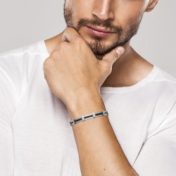 Bracelet Acier 316L Inoxydable Larg.8mm - Caoutchouc - Homme - 21cm