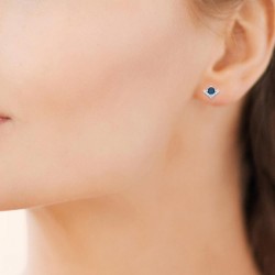 Boucles d'oreilles en V 9mm Larg.6mm Argent rhodié Oxyde de zirconium Pierre de synthèse Bleu