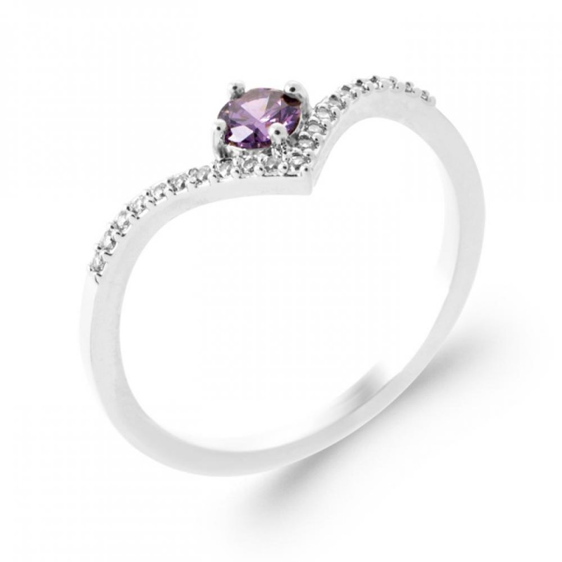 Bague Argent rhodié Oxyde de zirconium Pierre de synthèse Violet