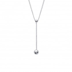 Collier Cravate Boule Chainette Pendante 33mm Argent Rhodié - Femme - 42cm