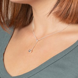 Collier Cravate Boule Chainette Pendante 33mm Argent Rhodié - Femme - 42cm