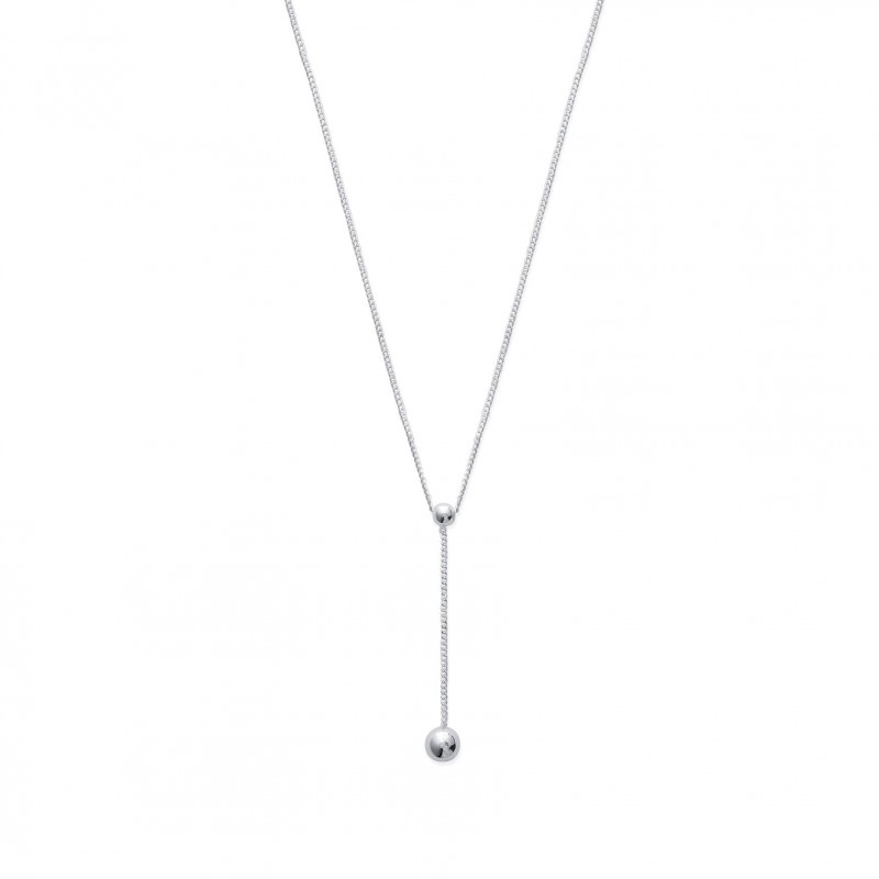 Collier Cravate Boule Chainette Pendante 33mm Argent Rhodié - Femme - 42cm