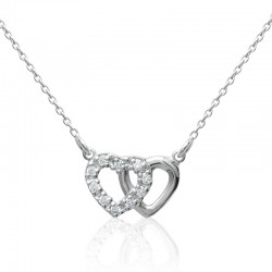 Collier double Cœur 15mm Argent Rhodié - Oxyde de Zirconium - 42cm