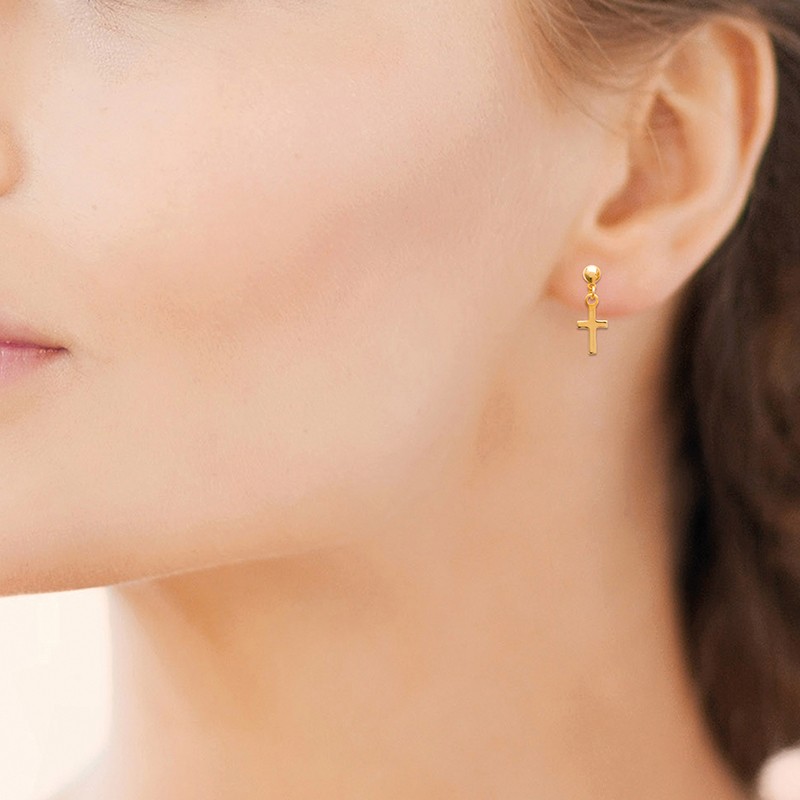 Boucles D'oreilles Pendantes Croix Argent Sterling Plaqué Or Rose - Chaîne Longue 4 Pouces, Hypoallergénique | Cadeau Femme, Adolescente, Style Spirituel Chic