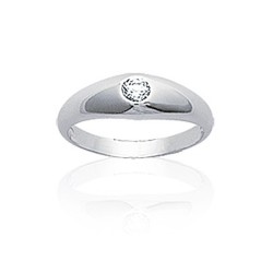 Alliance jonc anglais Argent rhodié, Solitaire Oxyde de Zirconium, Homme Femme, Grande taille, Auriculaire