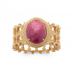 Bague Bandeau 8mm Rhodonite Plaqué or