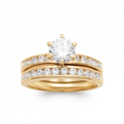 Bague Solitaire 2 anneaux séparés, Oxyde de Zirconium, Fiançailles Plaqué Or