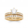 Bague Solitaire 2 anneaux séparés, Oxyde de Zirconium, Fiançailles Plaqué Or