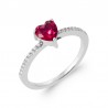Bague de fiançailles Coeur Pierre rouge de synthèse épaulée d'Oxydes de Zirconium Argent rhodié