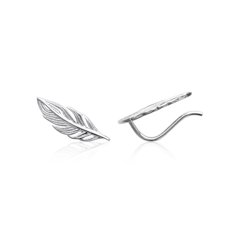 Boucles d'oreilles plumes Contour de Lobes grimpantes Argent Rhodié - Femme