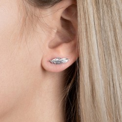 Boucles d'oreilles plumes Contour de Lobes grimpantes Argent Rhodié - Femme