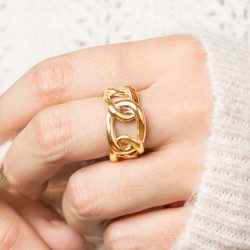 Bague Bandeau Maillons L.11mm Plaqué or - Femme Grande Taille