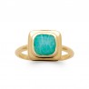 Bague fine, Chaton carré, Amazonite verte, Plaqué or 750/000