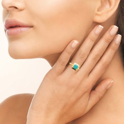 Bague fine, Chaton carré, Amazonite verte, Plaqué or 750/000