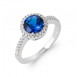 Bague Halo Pierre bleue de...