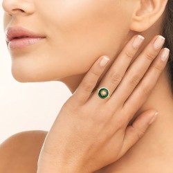 Bague Plaqué Or - Malachite de synthèse & Oxyde de zirconium