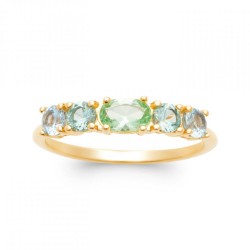 Bague Jarretière Pierre Verte Bleue de synthèse Plaqué or 750/000