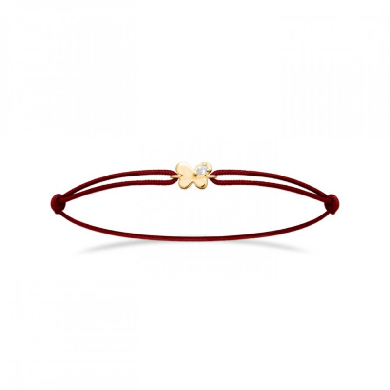 Bracelet Cordon Rouge Papillon Oxyde de Zirconium Plaqué or 750