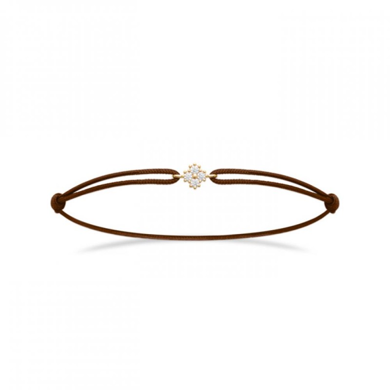 Bracelet Cordon Marron Oxyde de zirconium Plaqué or 750/000 18cm