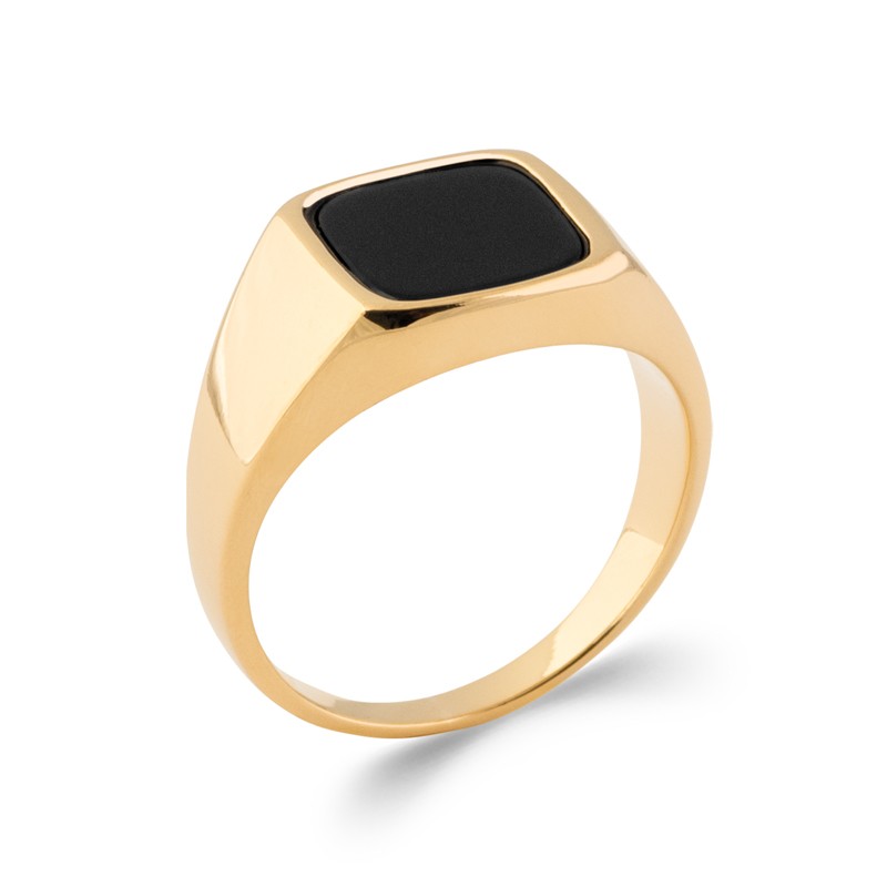 Chevalière carrée Pierre d'imitation Onyx noire Plaqué Or Homme
