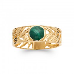 Bague Ruban Ajouré Malachite Feuille Plaqué Or