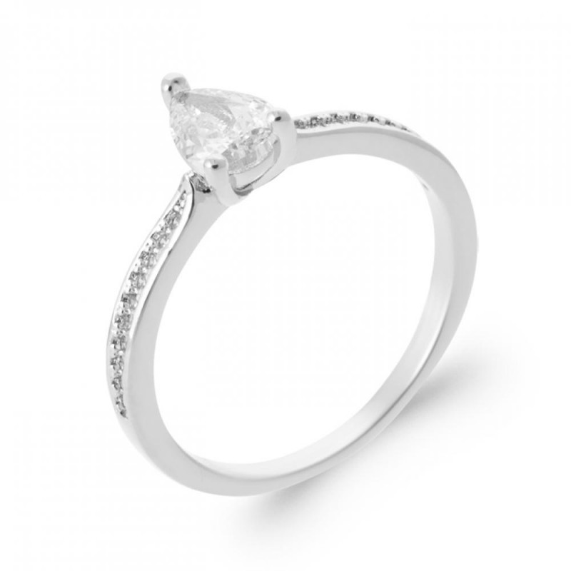 Bague Solitaire Goutte Argent rhodié Oxyde de zirconium