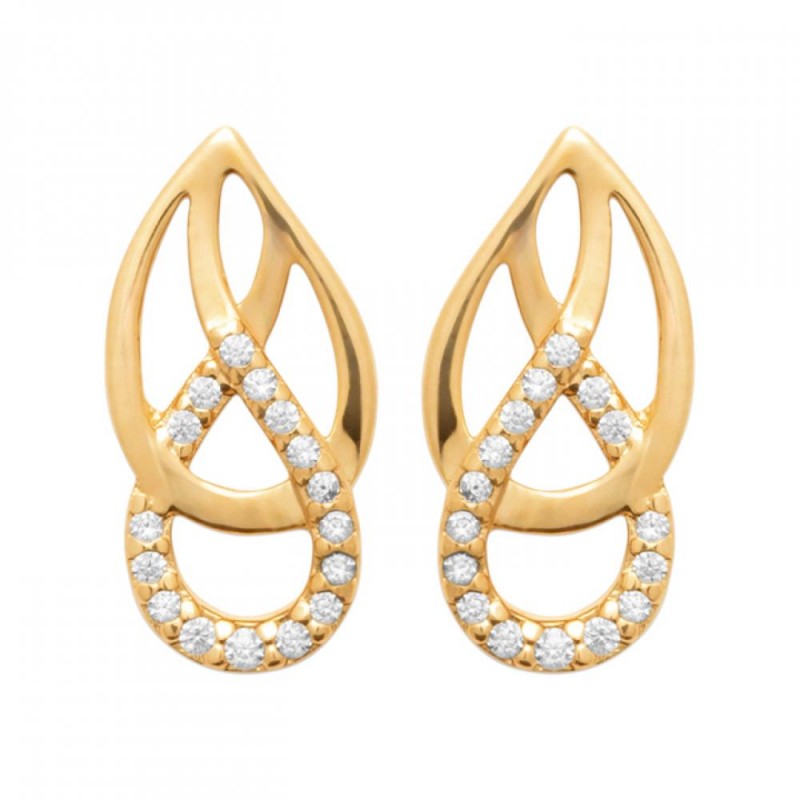 Boucles d'oreilles Puces Pendantes Infini Plaqué or 750/000 Oxyde de zirconium