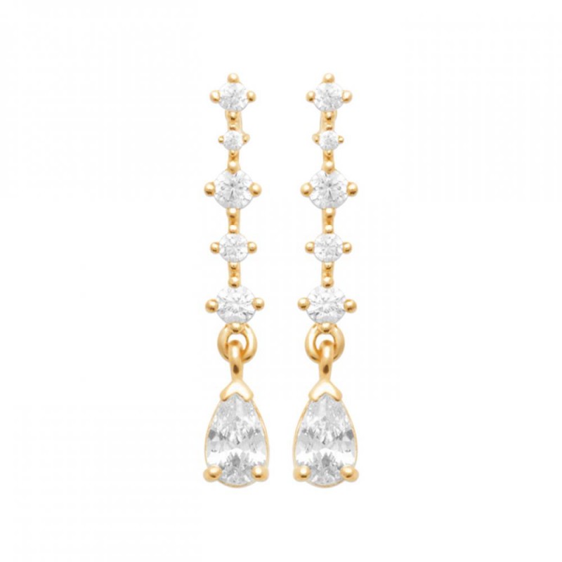 Boucles d'oreilles Puces Pendantes Chaînette Plaqué or 750/000  Oxyde de zirconium