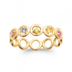 Bague Anneaux Ajourés Pierre Multicolore de synthèse Plaqué or 750/000
