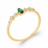 Bague Goutte Pierre verte de synthèse épaulée d' Oxyde de zirconium Plaqué or 750/000