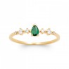 Bague Goutte Pierre verte de synthèse épaulée d' Oxyde de zirconium Plaqué or 750/000