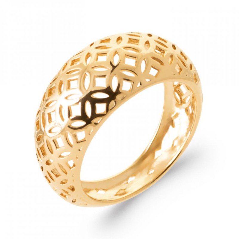 Bague Dentelle Bombée Dôme Ajourée Plaqué or 750/000