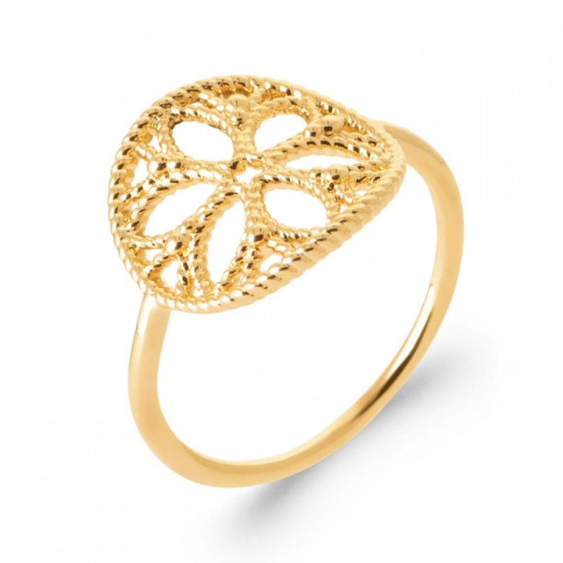 Bague Fleur Torsadée Ajourée Plaqué or 750/000