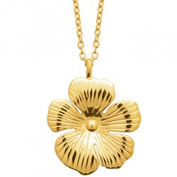 Collier Fleur Striée Acier...