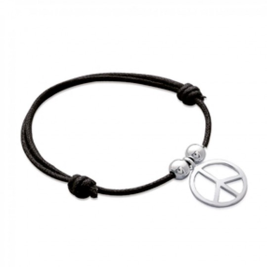 Bracelet cordon peace and love Argent Massif - Femme - 18cm