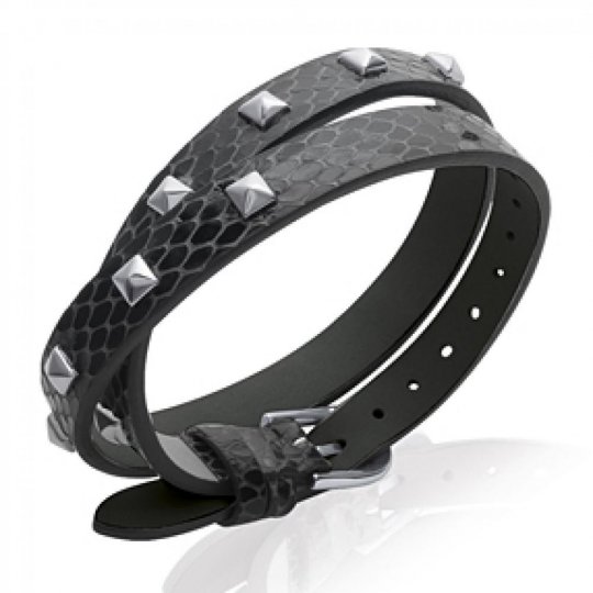Bracelet Gothique Cuir noir avec pointes - Femme - 19cm