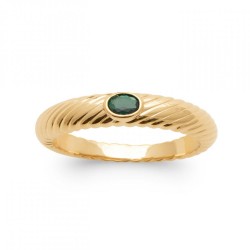 Bague Torsadée Plaqué or 750/000 Pierre verte de synthèse