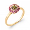 Bague Fleur Plaqué or 750/000 Pierre Verte & violet de synthèse