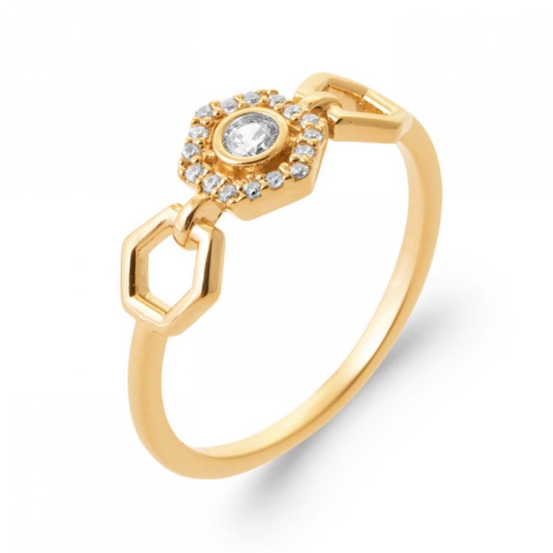 Bague Forme géométrique Hexagone Plaqué or 750/000 Oxyde de zirconium