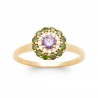 Bague Fleur Plaqué or 750/000 Oxyde de zirconium Pierre Verte & Violet de synthèse