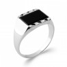 Chevalière pierre d'imitation Onyx Argent - Homme