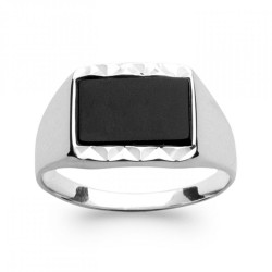 Chevalière pierre d'imitation Onyx Argent - Homme