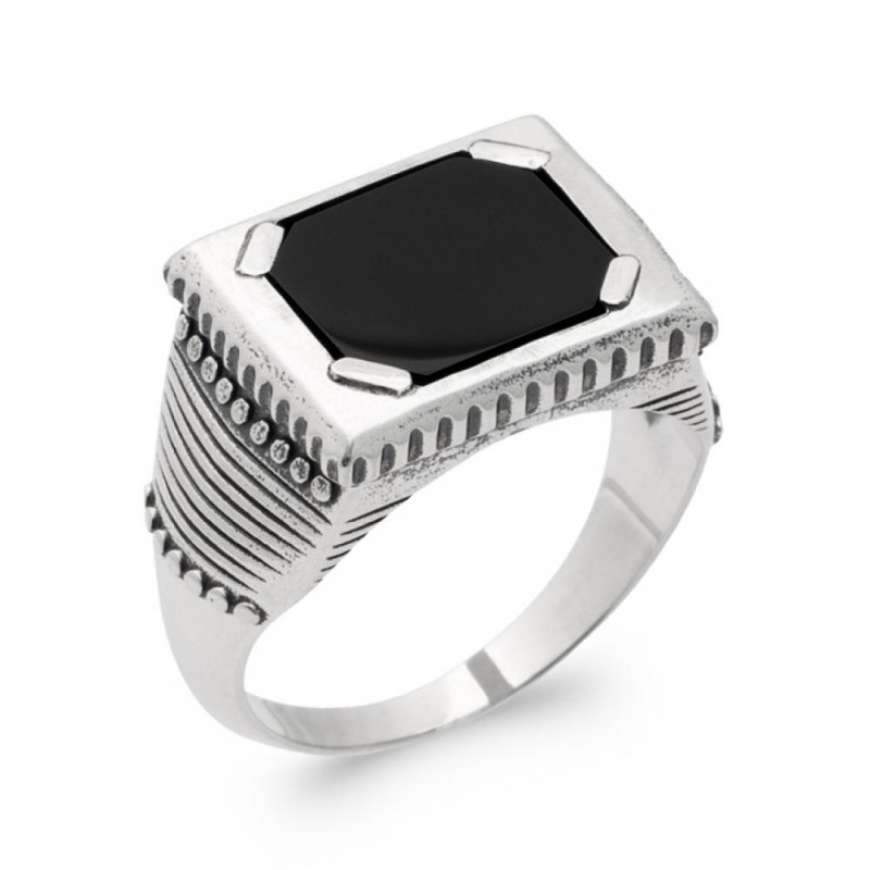 Chevalière Argent Quantum 925 11mm - Agate - Homme