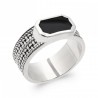 Bague Argent Quantum 925 7mm - Agate noire - Homme