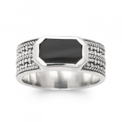 Bague Argent Quantum 925 7mm - Agate noire - Homme