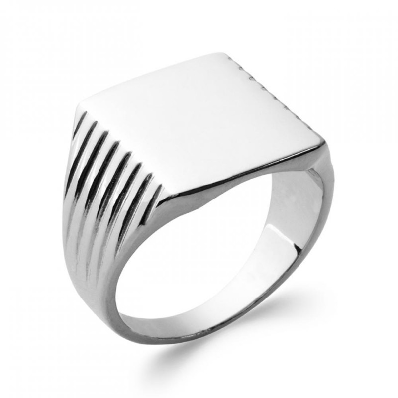 Chevalière Carrée Argent Rhodié Gravable - Homme