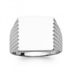 Chevalière Carrée Argent Rhodié Gravable - Homme